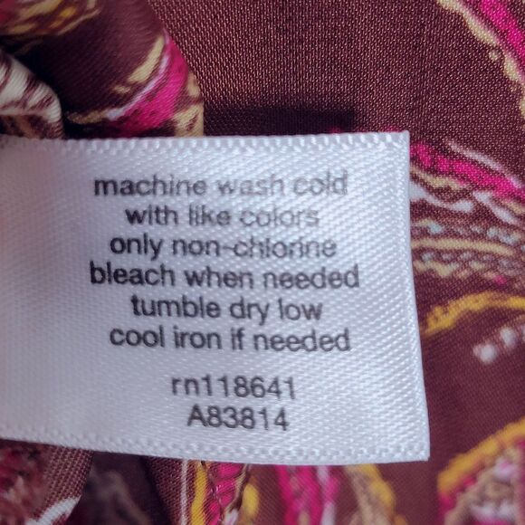 LANE BRYANT Brown Paisley Midi Dress Size 18 Long Sleeve Ruffle Neck Silky Boho - Picture 11 of 12